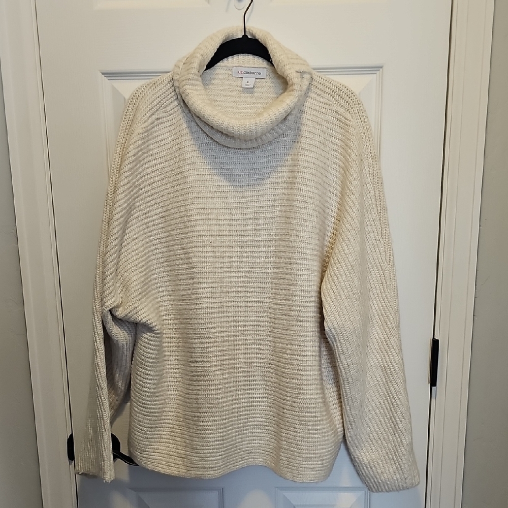 Liz Claiborne Cream Cowl Neck Cozy Knit Sweater